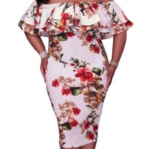 Floral midi off shoulder  dress